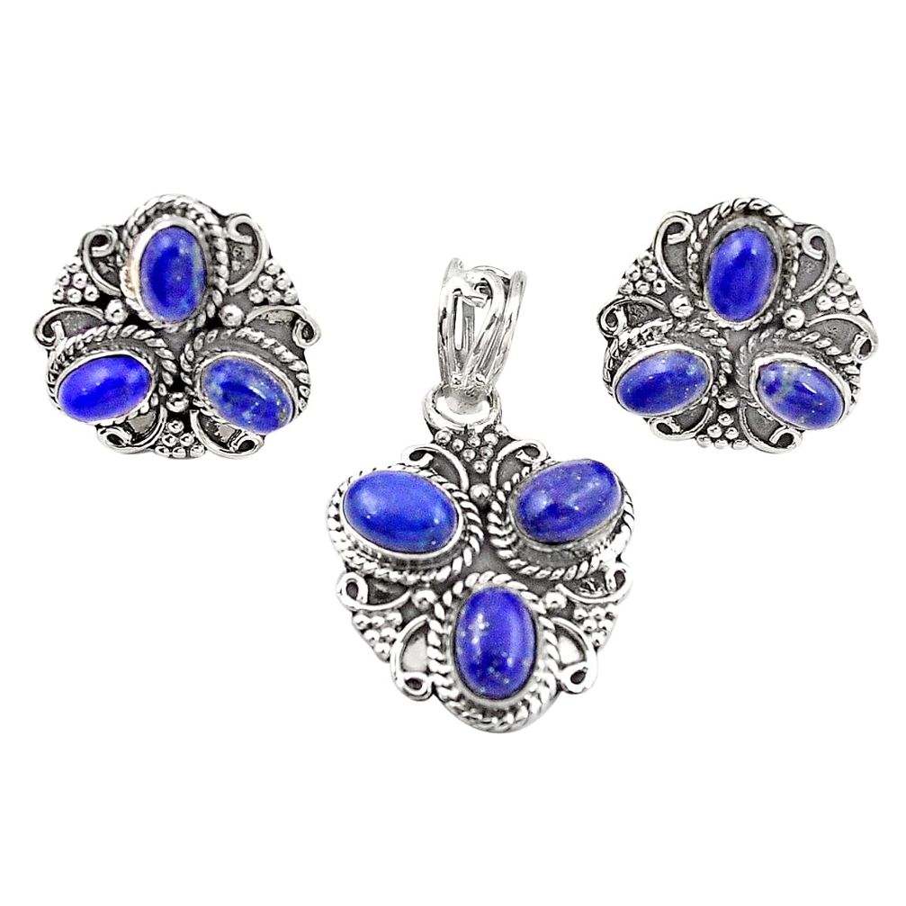 925 sterling silver natural blue lapis lazuli pendant earrings set m25545