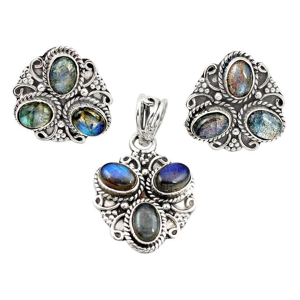 Natural blue labradorite 925 sterling silver pendant earrings set jewelry m25546