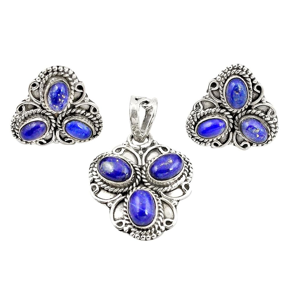 Natural blue lapis lazuli 925 sterling silver pendant earrings set m25547