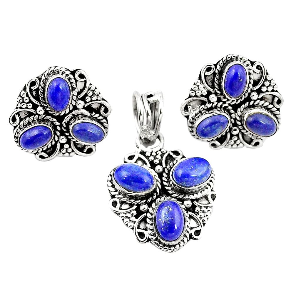 Natural blue lapis lazuli 925 sterling silver pendant earrings set m25552