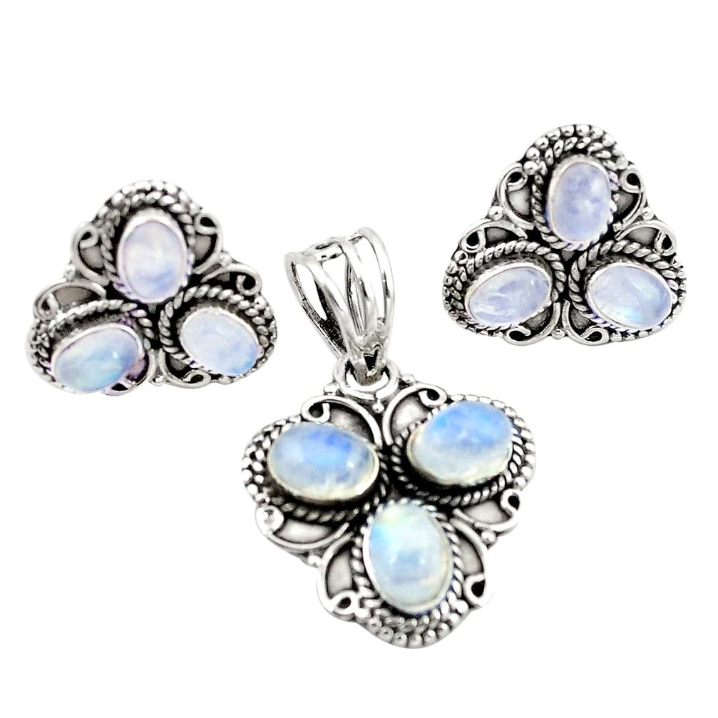 925 sterling silver 0natural rainbow moonstone pendant earrings set m25554