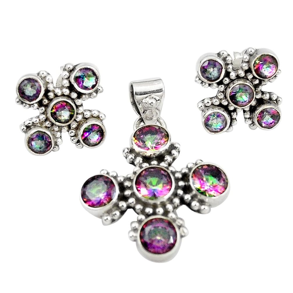 Multi color rainbow topaz 925 sterling silver pendant earrings set m25563
