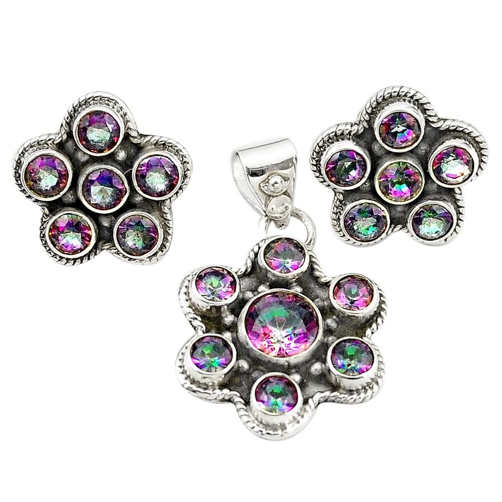 Multi color rainbow topaz 925 sterling silver pendant earrings set m25566