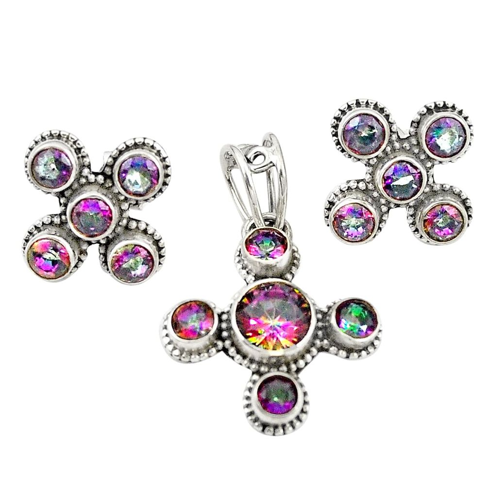 Multi color rainbow topaz 925 sterling silver pendant earrings set m25567