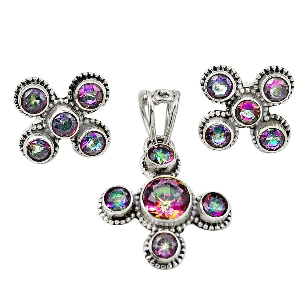 Multi color rainbow topaz 925 sterling silver pendant earrings set m25568