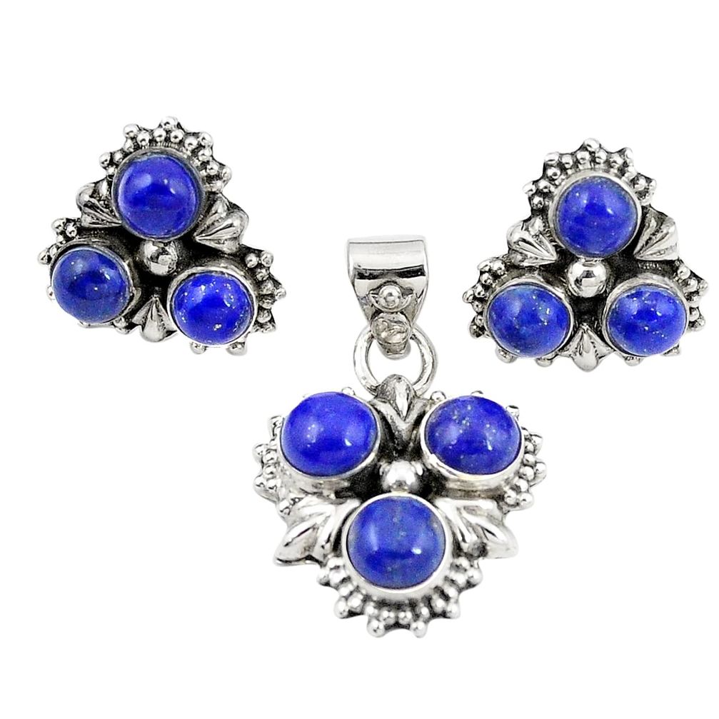 Natural blue lapis lazuli 925 sterling silver pendant earrings set m25569