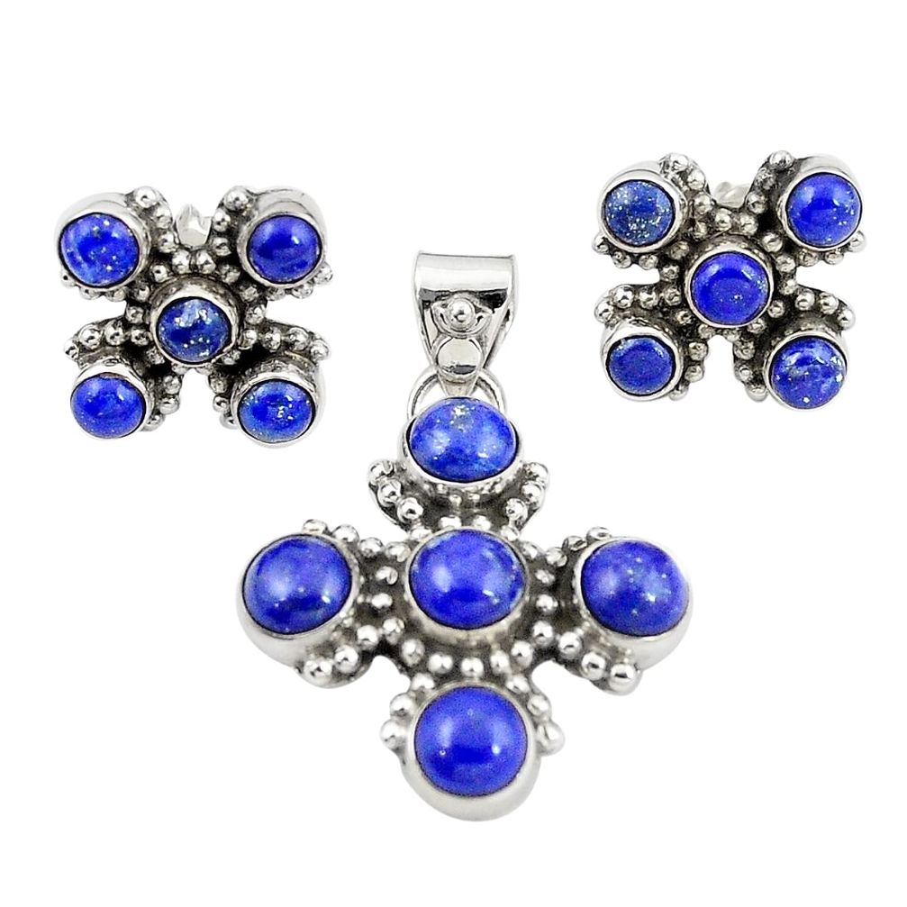 Natural blue lapis lazuli 925 sterling silver pendant earrings set m25573