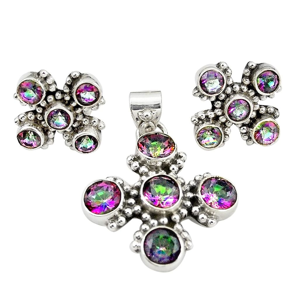 Multi color rainbow topaz 925 sterling silver pendant earrings set m25574