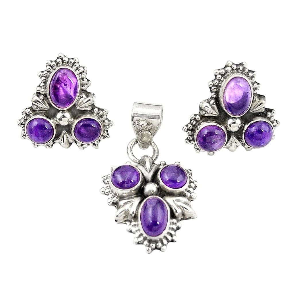 Natural purple amethyst 925 sterling silver pendant earrings set m25575