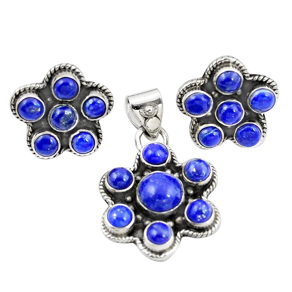 925 sterling silver natural blue lapis lazuli pendant earrings set m25577