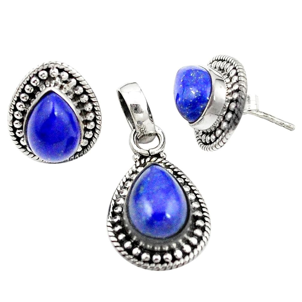 Natural blue lapis lazuli 925 silver pendant earrings set jewelry m25599