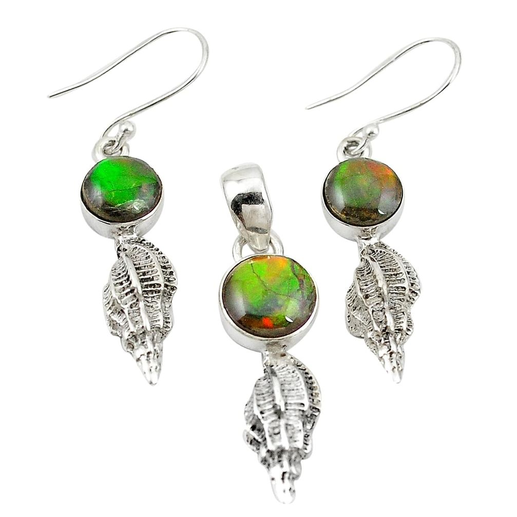 Natural multi color ammolite (canadian) 925 silver pendant earrings set m25603