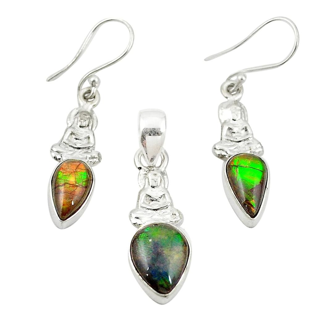 925 silver natural multi color ammolite (canadian) pendant earrings set m25607