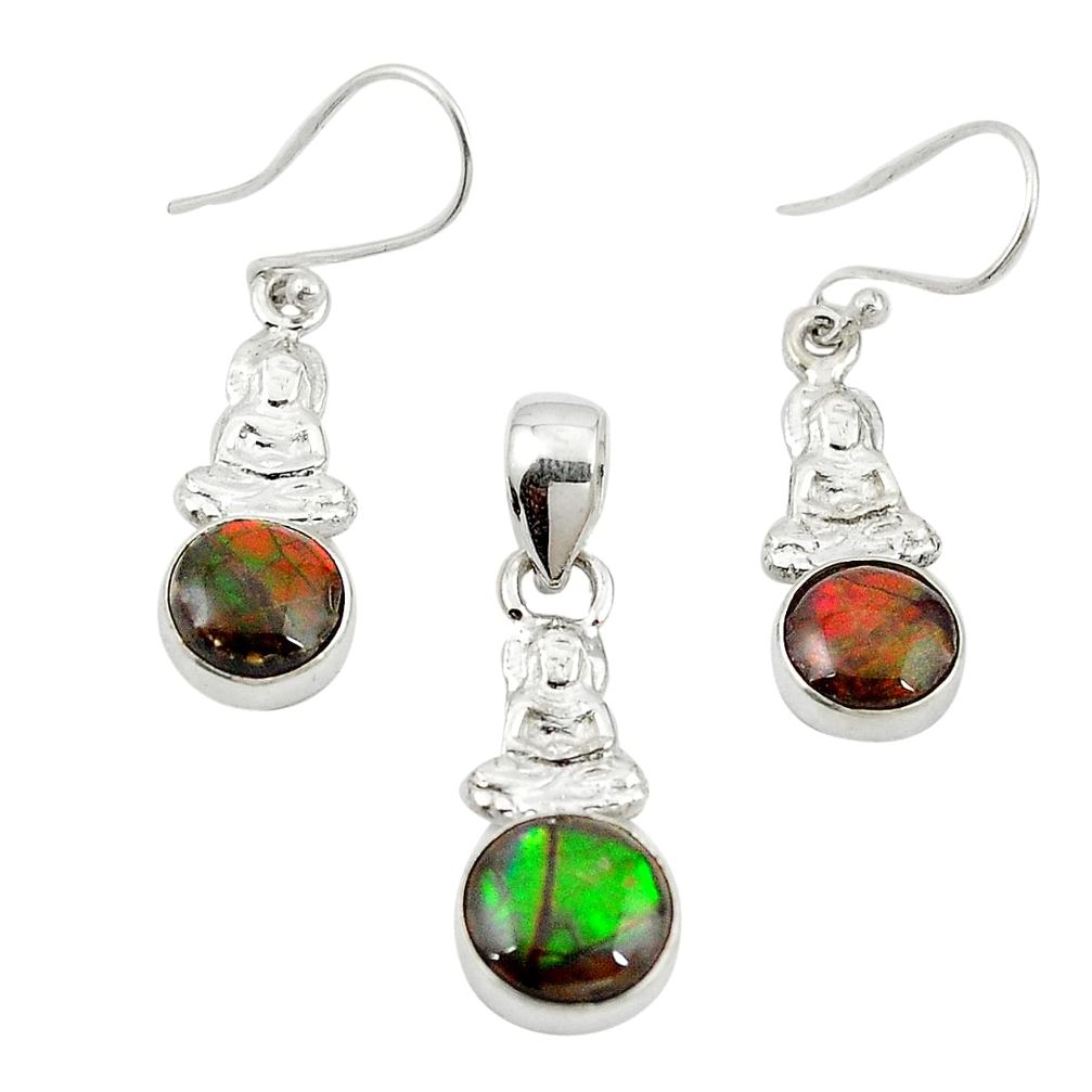 Natural multi color ammolite (canadian) 925 silver pendant earrings set m25612
