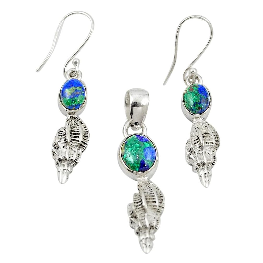 Natural green azurite malachite 925 silver pendant earrings set jewelry m25628