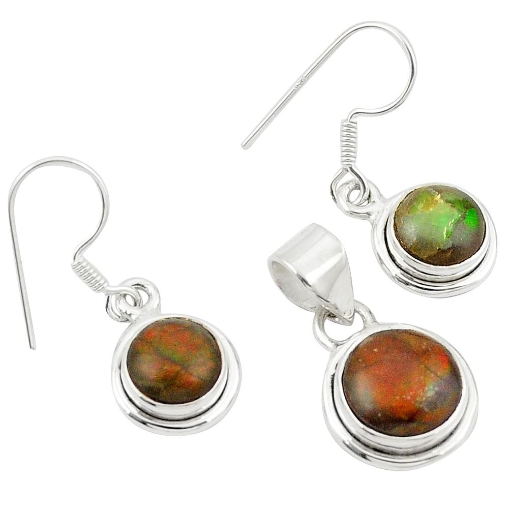 Natural multi color ammolite (canadian) 925 silver pendant earrings set m26181