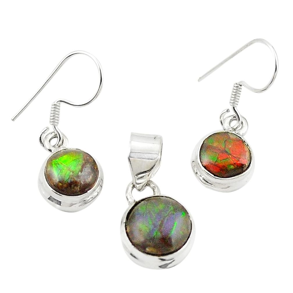 Natural multi color ammolite (canadian) 925 silver pendant earrings set m26185