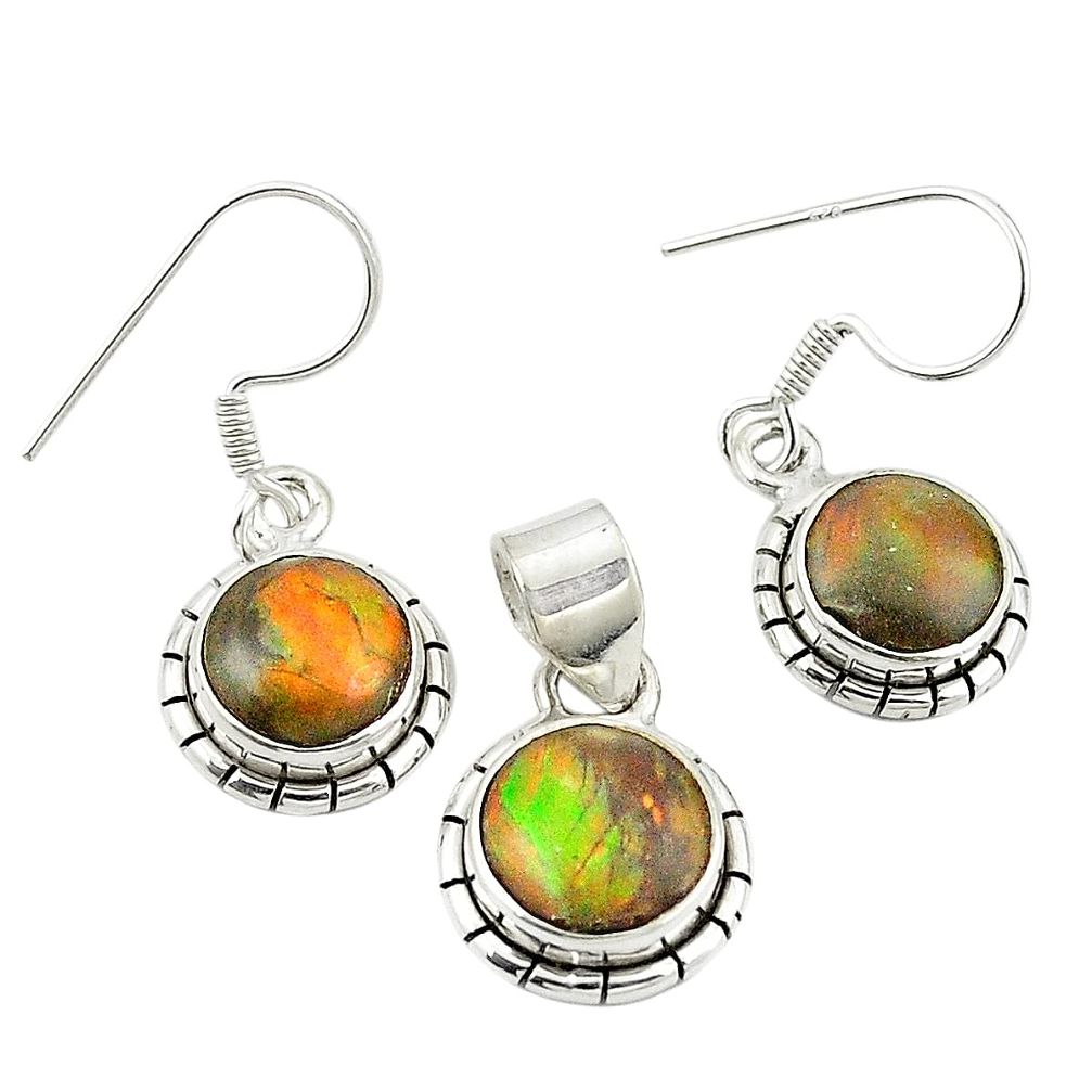 Natural multi color ammolite (canadian) 925 silver pendant earrings set m26187