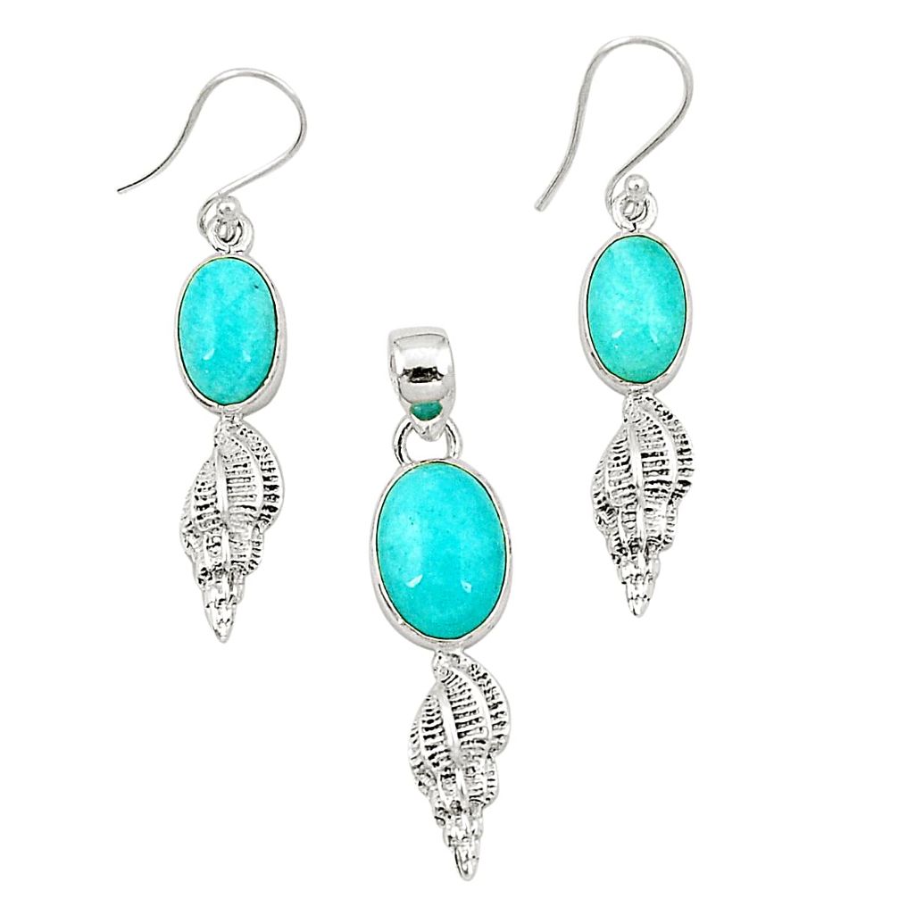 15.39cts natural green peruvian amazonite 925 sterling silver set jewelry m31520