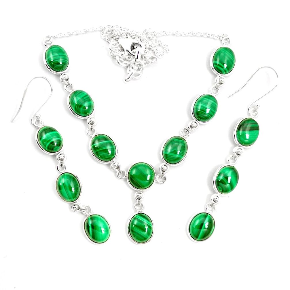 Natural green malachite (pilot's stone) 925 silver earrings necklace set m38115