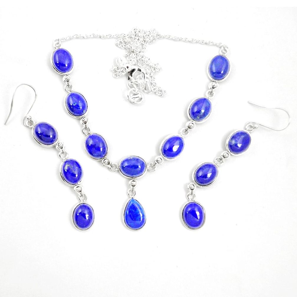 Natural blue lapis lazuli 925 sterling silver earrings necklace set m38131