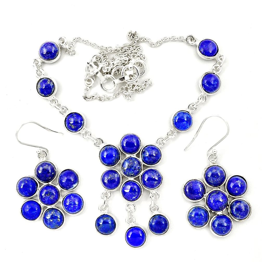 925 silver natural blue lapis lazuli earrings necklace set jewelry m44096