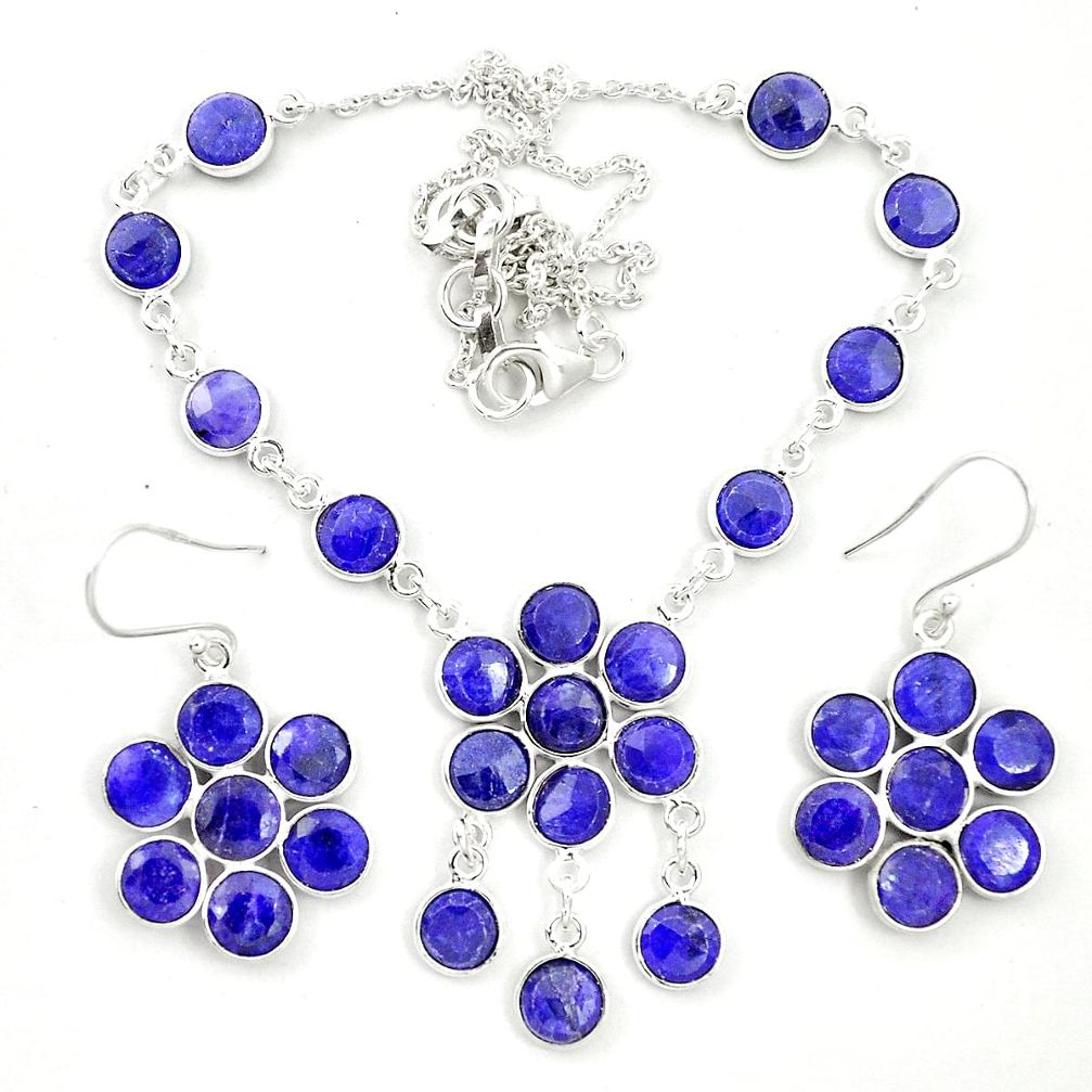 Natural blue sapphire 925 sterling silver earrings necklace set m46869