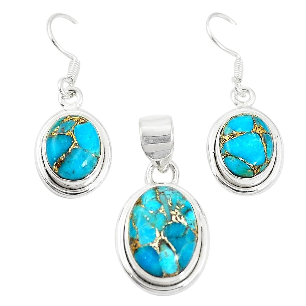 925 sterling silver blue copper turquoise pendant earrings set m47480