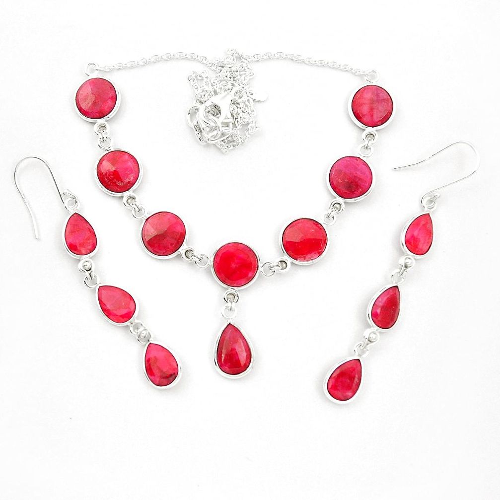 925 sterling silver natural red ruby earrings necklace set jewelry m47557