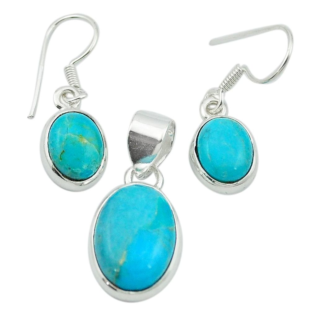 Blue arizona mohave turquoise 925 sterling silver pendant earrings set m53538