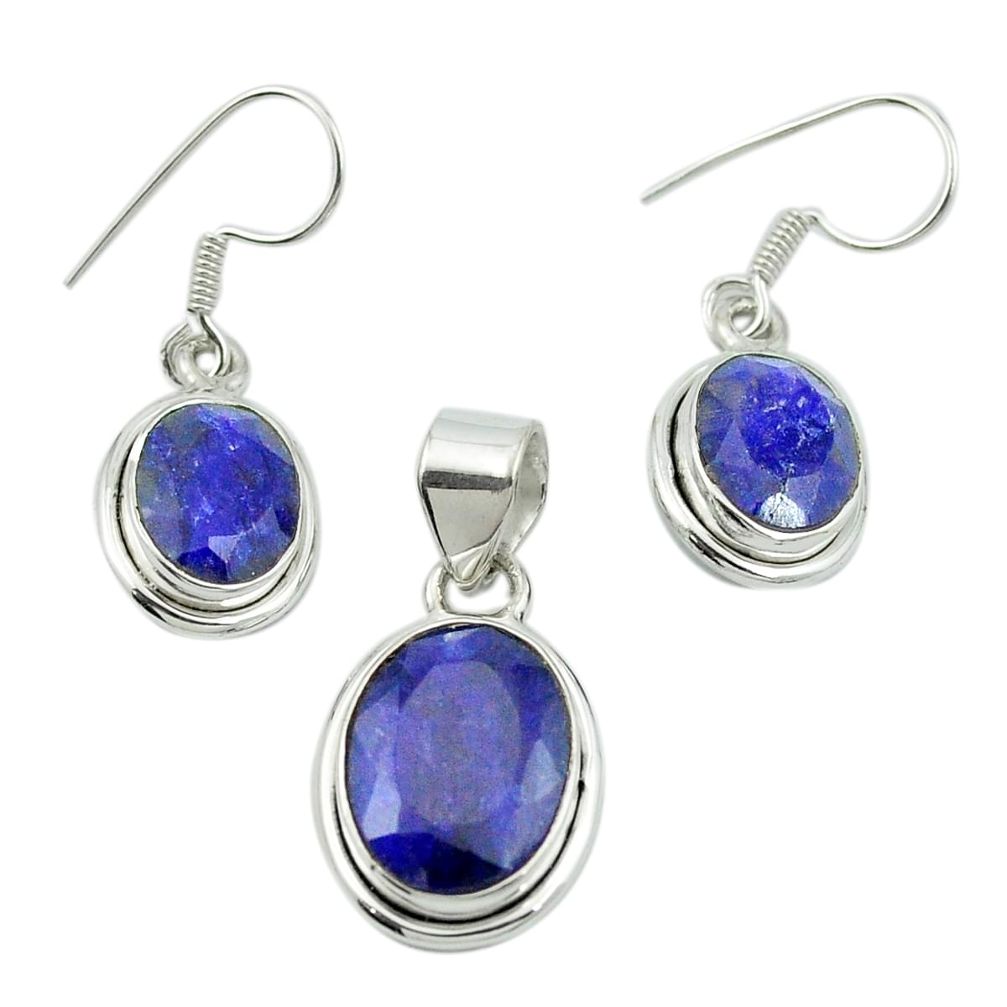 925 silver natural blue sapphire pearl pendant earrings set jewelry m53540