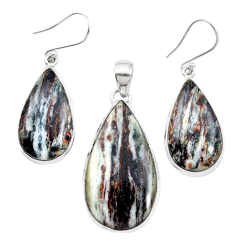 Natural bronze astrophyllite (star leaf) 925 silver pendant earrings set m59303