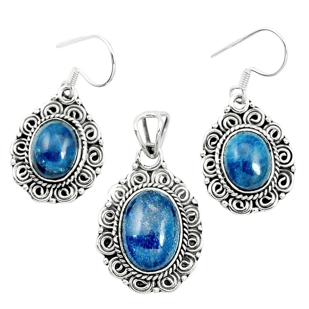 Natural blue apatite (madagascar) 925 silver pendant earrings set m62083