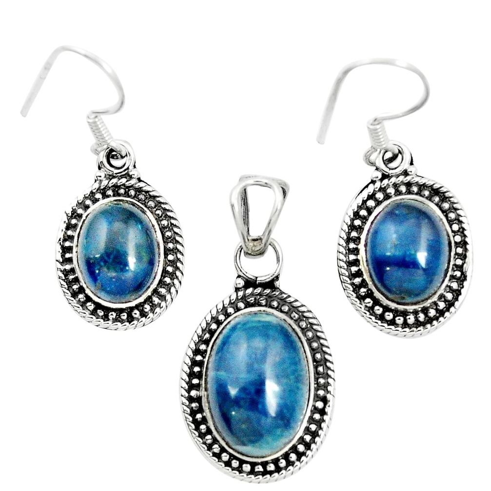 925 silver natural blue apatite (madagascar) oval pendant earrings set m62084