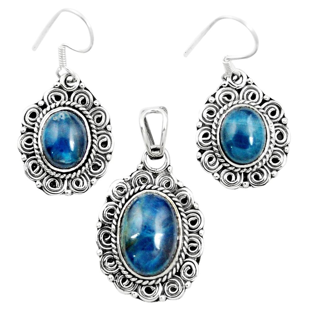 Natural blue apatite (madagascar) 925 silver pendant earrings set m62085