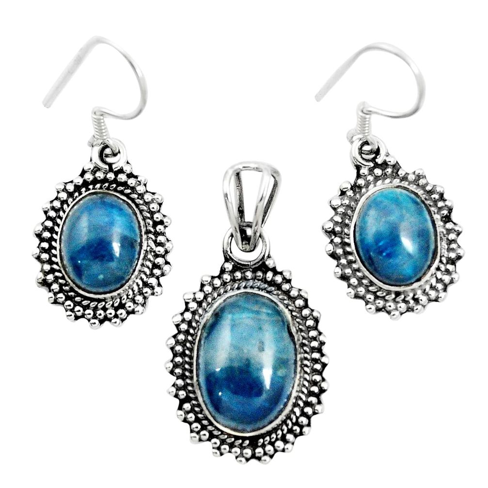 Natural blue apatite (madagascar) 925 silver pendant earrings set m62086