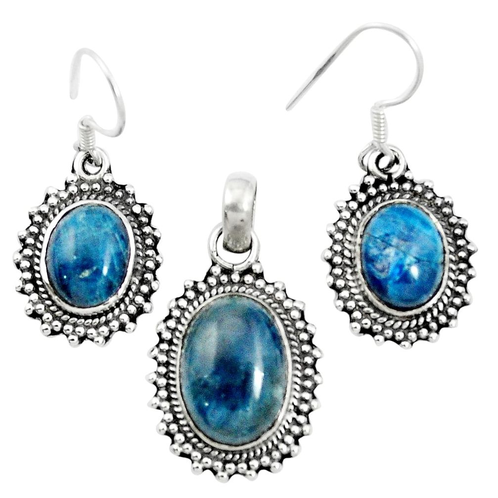 Natural blue apatite (madagascar) 925 silver pendant earrings set m62088