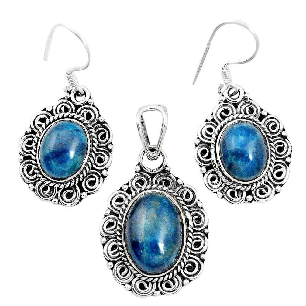 Natural blue apatite (madagascar) 925 silver pendant earrings set m62089