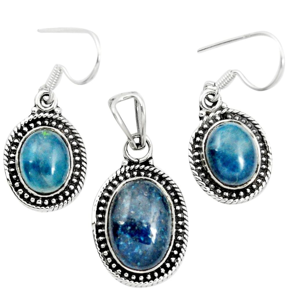 Natural blue apatite (madagascar) 925 silver pendant earrings set m62091