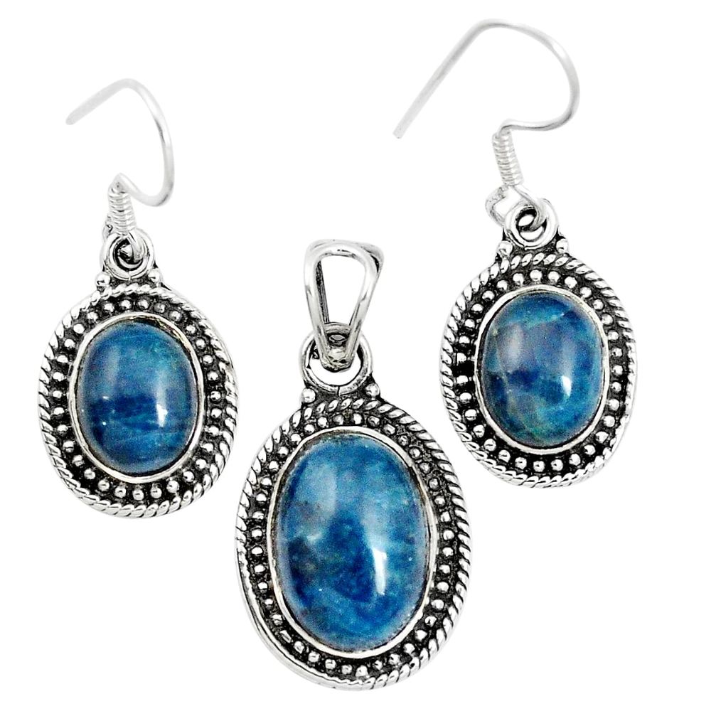 Natural blue apatite (madagascar) 925 silver pendant earrings set m62092