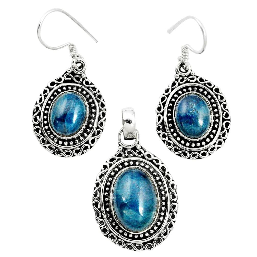 Natural blue apatite (madagascar) 925 silver pendant earrings set m62095