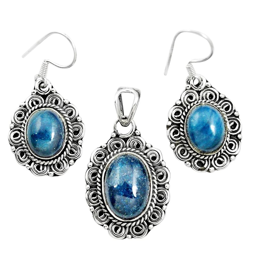 Natural blue apatite (madagascar) 925 silver pendant earrings set m62097