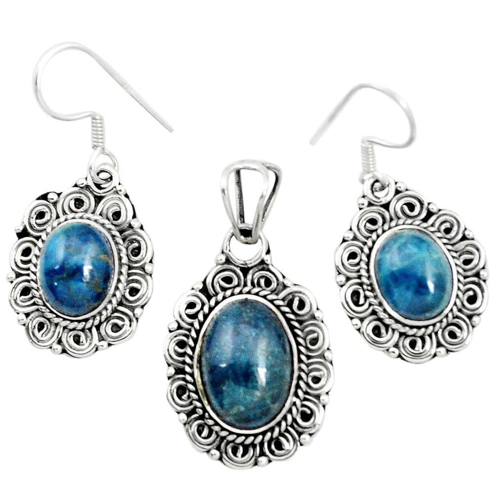 Natural blue apatite (madagascar) 925 silver pendant earrings set m62099