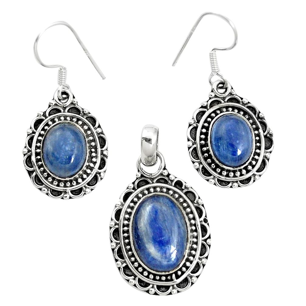 Natural blue kyanite 925 sterling silver pendant earrings set m62101