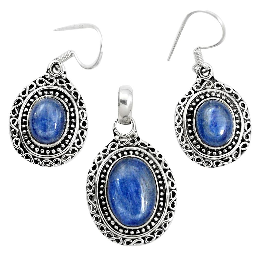 Natural blue kyanite 925 sterling silver pendant earrings set m62102