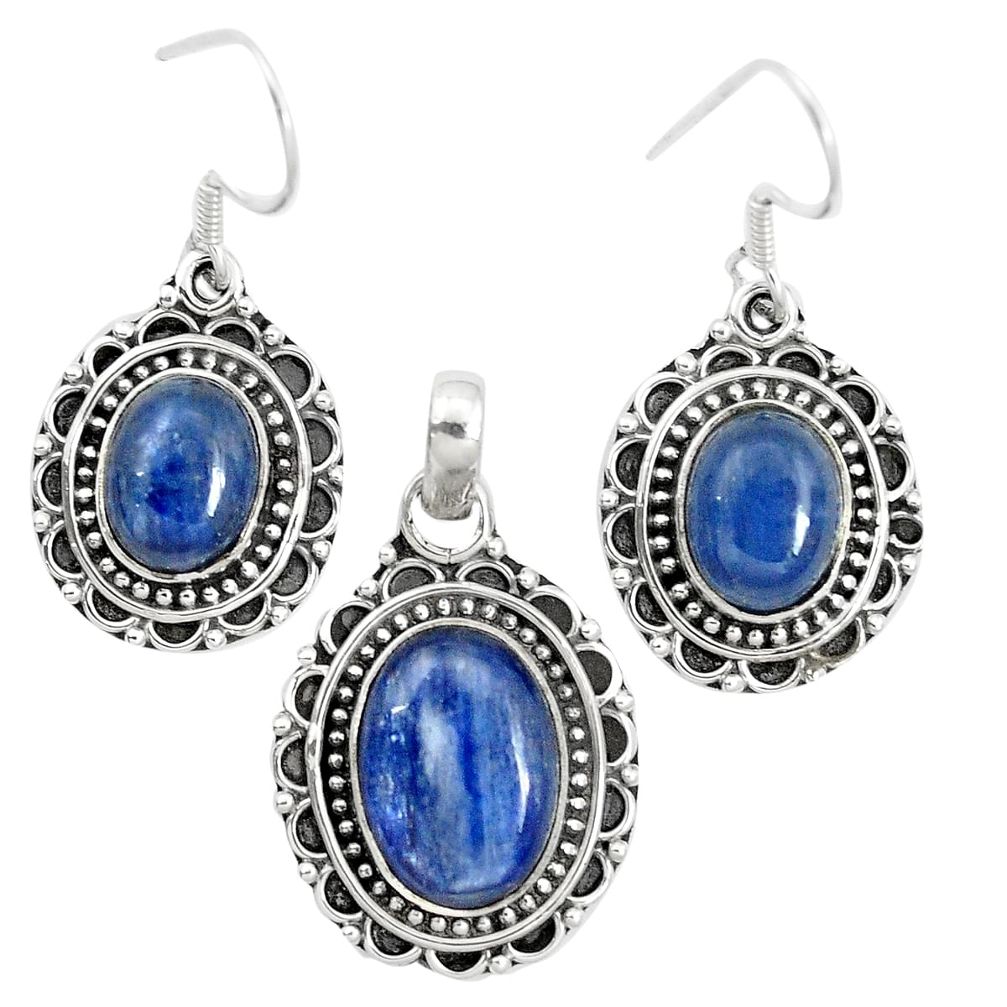 925 sterling silver natural blue kyanite pendant earrings set m62104