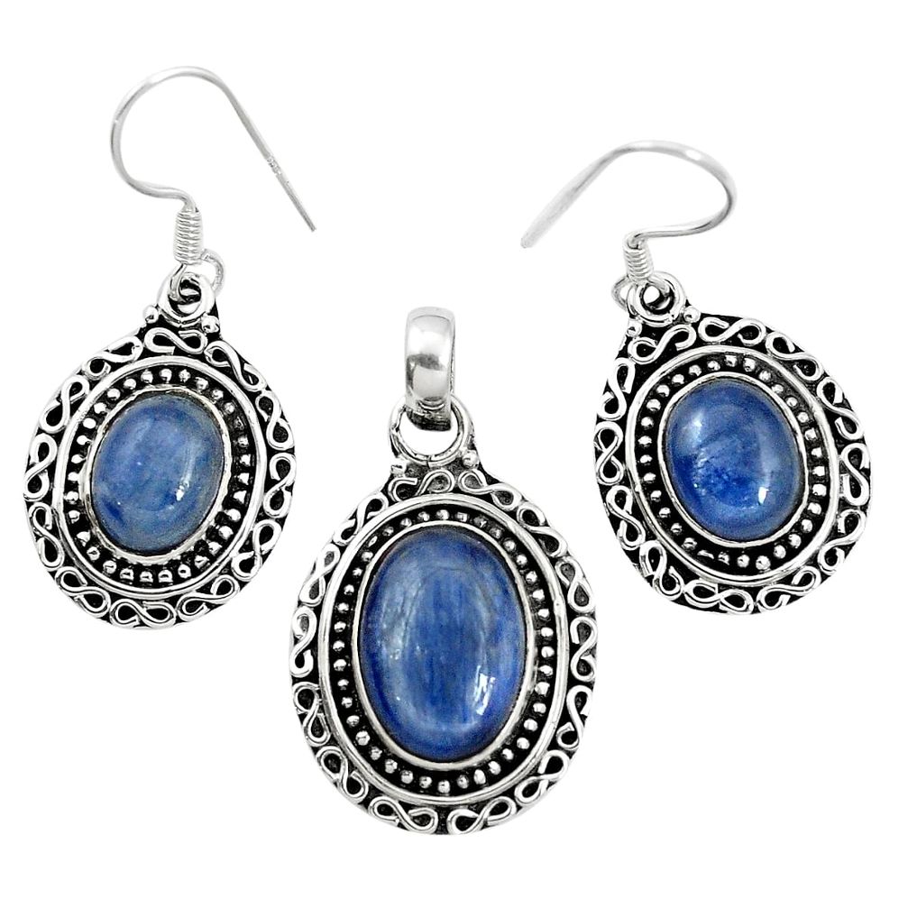 Natural blue kyanite 925 sterling silver pendant earrings set m62107