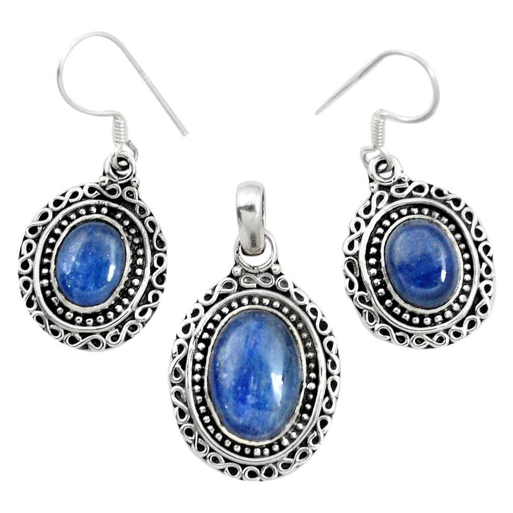 Natural blue kyanite 925 sterling silver pendant earrings set m62110