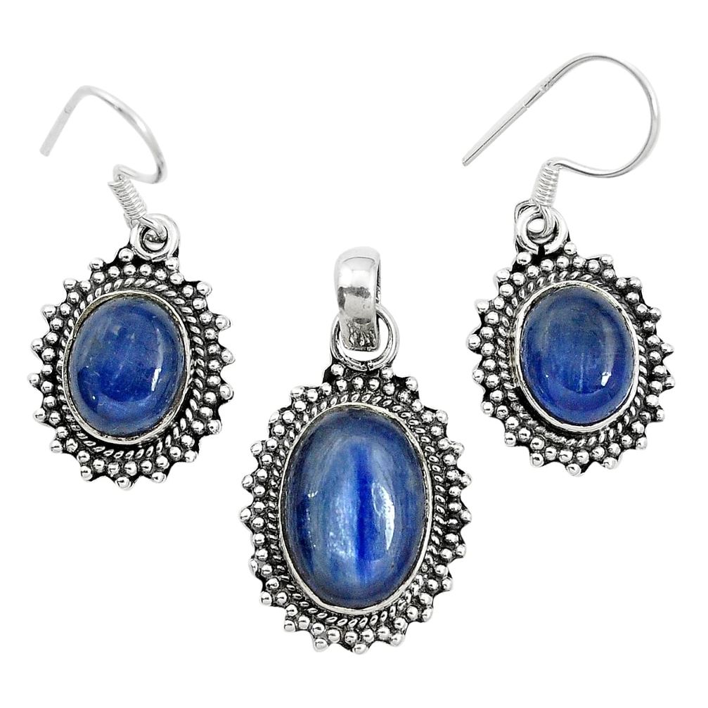 Natural blue kyanite 925 sterling silver pendant earrings set m62113