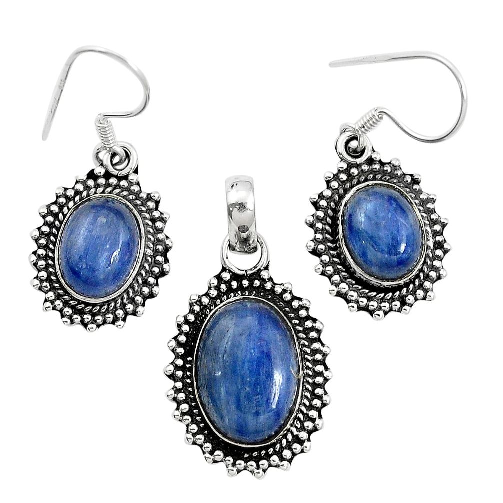 Natural blue kyanite 925 sterling silver pendant earrings set m62114